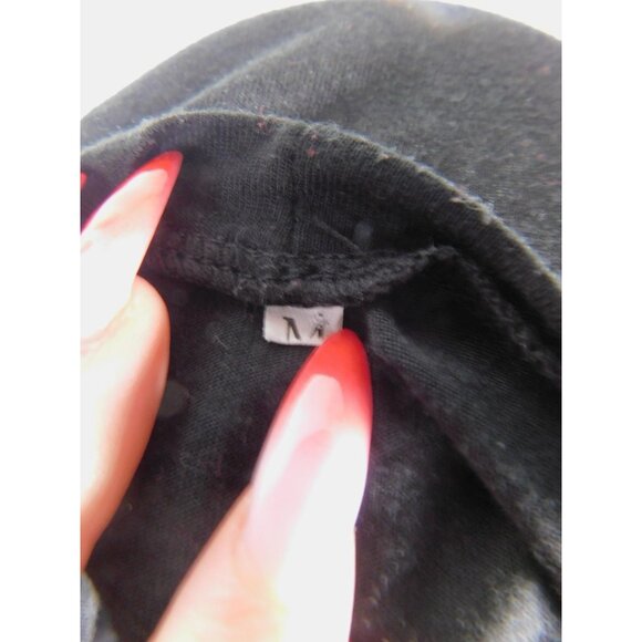 Witchy Gothic Graphic Shirt Womens Medium Black Deep V Cutout Choker Cats Moon - Picture 11 of 12